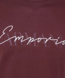 Emporio Armani Maroon Cotton Logo Detail Crew Neck T-Shirt L For Men -Emporio Armani sale luxury men emporio armani used clothes p350642 001