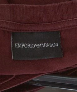 Emporio Armani Maroon Cotton Logo Detail Crew Neck T-Shirt L For Men -Emporio Armani sale luxury men emporio armani used clothes p350642 003