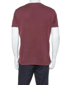Emporio Armani Maroon Cotton Logo Detail Crew Neck T-Shirt L For Men -Emporio Armani sale luxury men emporio armani used clothes p350642 006