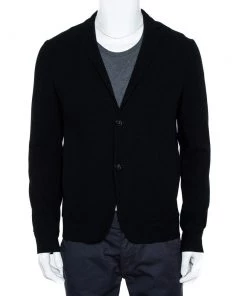 Emporio Armani Black Stretch Wool Two Button Blazer M For Men