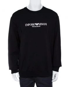 Emporio Armani Black Logo Print Cotton Sweatshirt 3XL For Men