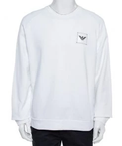 Emporio Armani White Cotton Logo Patch Sweatshirt XXL For Men