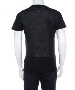 Emporio Armani Charcoal Grey Knit Abstract Gold Foil Print T Shirt L For Men -Emporio Armani sale luxury men emporio armani used clothes p366781 001