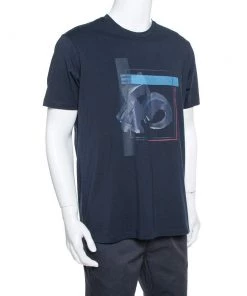 Emporio Armani Navy Blue Peace Relief Print Cotton T-Shirt XXL For Men -Emporio Armani sale luxury men emporio armani used clothes p384357 002