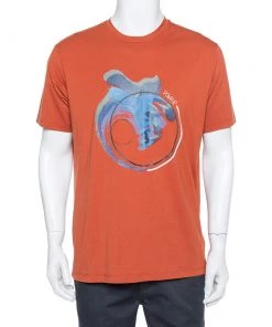 Emporio Armani Burnt Orange Power Printed Cotton T-Shirt XXL For Men