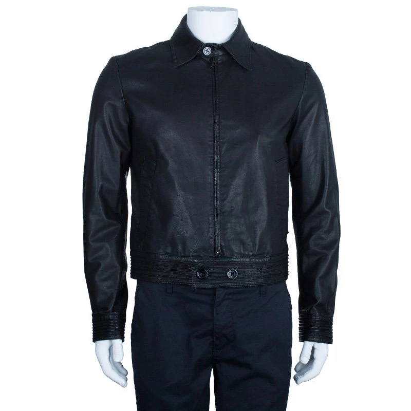 Emporio Armani Men's Black Leather Bomber Jacket M For Men 4 Emporio Armani Men's Black Leather Bomber Jacket M For Men - Image 2