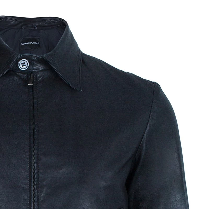 Emporio Armani Men's Black Leather Bomber Jacket M For Men 6 Emporio Armani Men's Black Leather Bomber Jacket M For Men - Image 4