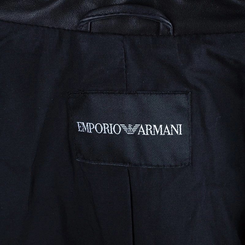 Emporio Armani Men's Black Leather Bomber Jacket M For Men 10 Emporio Armani Men's Black Leather Bomber Jacket M For Men - Image 8
