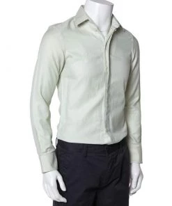 Emporio Armani Light Green Cotton Button Front Shirt S For Men -Emporio Armani sale luxury men emporio armani used clothes p404654 1616787932 004