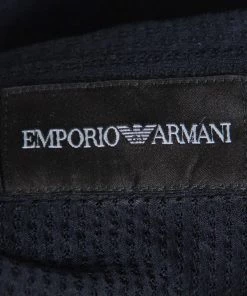 Emporio Armani Navy Blue Perforated Stretch Cotton Button Front Shirt M For Men -Emporio Armani sale luxury men emporio armani used clothes p405644 005