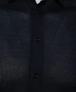 Emporio Armani Navy Blue Perforated Stretch Cotton Button Front Shirt M For Men -Emporio Armani sale luxury men emporio armani used clothes p405644 007 scaled