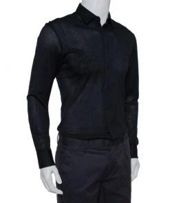 Emporio Armani Navy Blue Perforated Stretch Cotton Button Front Shirt M For Men -Emporio Armani sale luxury men emporio armani used clothes p405644 1616059850 007