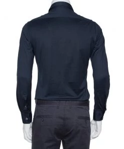 Emporio Armani Navy Blue Stretch Cotton Button Front Shirt M For Men -Emporio Armani sale luxury men emporio armani used clothes p405661 005