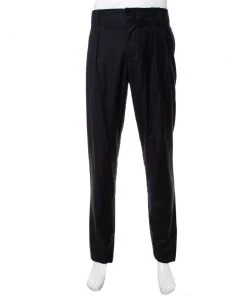 Emporio Armani Black Striped Wool Tapered Leg Trousers XL For Men