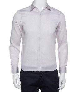 Emporio Armani Beige Printed Cotton Zipper Front Shirt M For Men