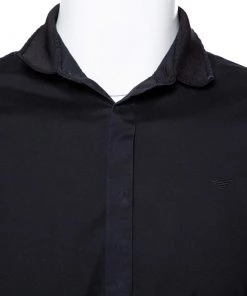 Emporio Armani Black Cotton Knit Trim Detail Button Front Shirt S For Men 14 Emporio Armani Black Cotton Knit Trim Detail Button Front Shirt S For Men -Emporio Armani sale luxury men emporio armani used clothes p421284 002