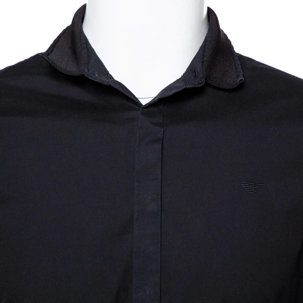 Emporio Armani Black Cotton Knit Trim Detail Button Front Shirt S For Men 7 Emporio Armani Black Cotton Knit Trim Detail Button Front Shirt S For Men - Image 5