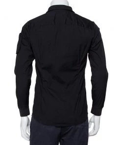Emporio Armani Black Cotton Knit Trim Detail Button Front Shirt S For Men 13 Emporio Armani Black Cotton Knit Trim Detail Button Front Shirt S For Men -Emporio Armani sale luxury men emporio armani used clothes p421284 006
