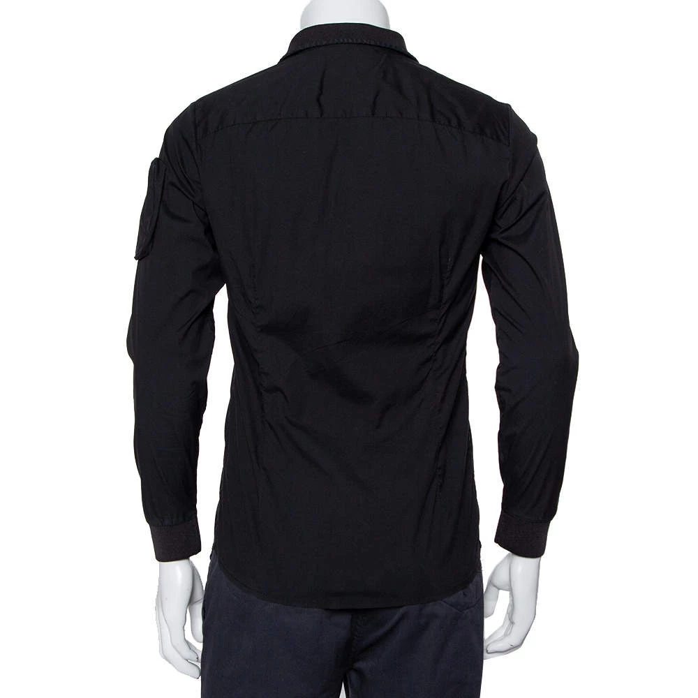 Emporio Armani Black Cotton Knit Trim Detail Button Front Shirt S For Men 6 Emporio Armani Black Cotton Knit Trim Detail Button Front Shirt S For Men - Image 4