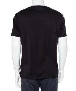 Emporio Armani Black Logo Embroidered Cotton Crewneck T-Shirt XXL For Men -Emporio Armani sale luxury men emporio armani used clothes p453463 003
