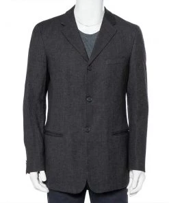 Emporio Armani Charcoal Grey Wool Button Front Blazer M For Men