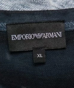 Emporio Armani White & Navy Blue Cotton Pique Crewneck T-Shirt XL For Men -Emporio Armani sale luxury men emporio armani used clothes p454176 002