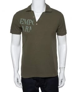 Emporio Armani Khaki Green Cotton Polo T-Shirt L For Men