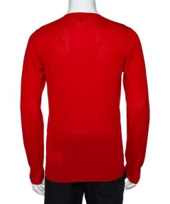 Emporio Armani Red Wool V-Neck Sweater XL For Men -Emporio Armani sale luxury men emporio armani used clothes p466354 002