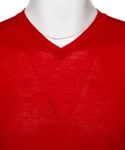 Emporio Armani Red Wool V-Neck Sweater XL For Men -Emporio Armani sale luxury men emporio armani used clothes p466354 006
