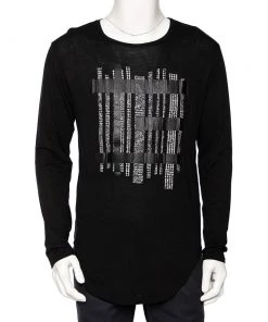 Emporio Armani Black Cotton & Modal Applique Detail Long Sleeve T-Shirt M For Men