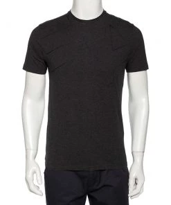 Emporio Armani Charcoal Grey Logo Embroidered Cotton Crewneck T-Shirt S For Men