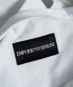 Emporio Armani White Stretch Cotton & Contrast Wool Paneled Button Front Shirt M For Men -Emporio Armani sale luxury men emporio armani used clothes p476344 003