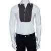 Emporio Armani White Stretch Cotton & Contrast Wool Paneled Button Front Shirt M For Men -Emporio Armani sale luxury men emporio armani used clothes p476344 007