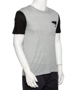 Emporio Armani Grey & Black Knit Pocket Detail Crewneck T-Shirt M For Men -Emporio Armani sale luxury men emporio armani used clothes p476368 007
