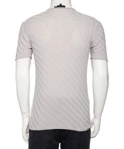 Emporio Armani Grey Patterned Cotton & Silk Knit Fitted T-Shirt M For Men 11 Emporio Armani Grey Patterned Cotton & Silk Knit Fitted T-Shirt M For Men -Emporio Armani sale luxury men emporio armani used clothes p476383 002