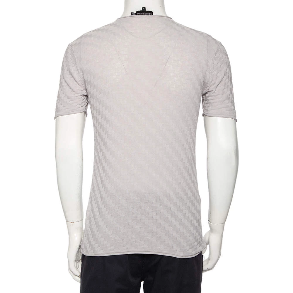 Emporio Armani Grey Patterned Cotton & Silk Knit Fitted T-Shirt M For Men 5 Emporio Armani Grey Patterned Cotton & Silk Knit Fitted T-Shirt M For Men - Image 3