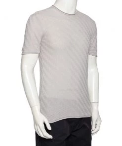 Emporio Armani Grey Patterned Cotton & Silk Knit Fitted T-Shirt M For Men 10 Emporio Armani Grey Patterned Cotton & Silk Knit Fitted T-Shirt M For Men -Emporio Armani sale luxury men emporio armani used clothes p476383 005