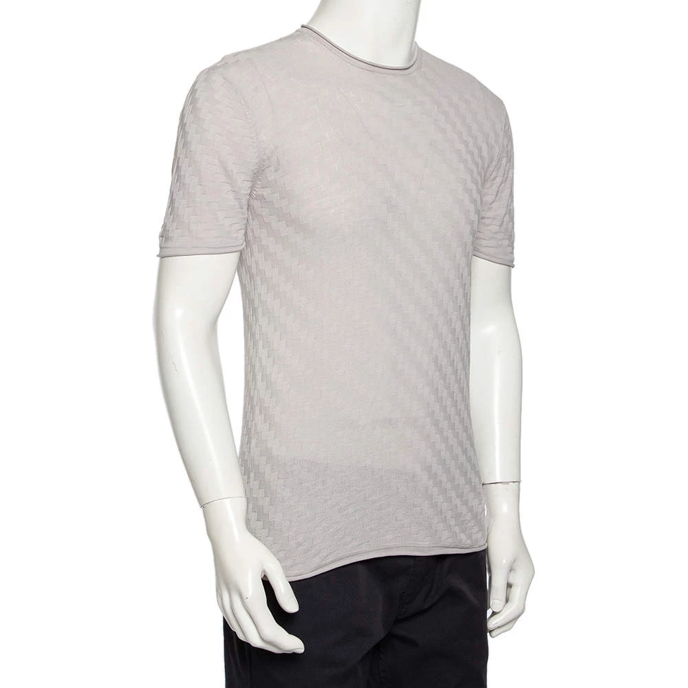 Emporio Armani Grey Patterned Cotton & Silk Knit Fitted T-Shirt M For Men 4 Emporio Armani Grey Patterned Cotton & Silk Knit Fitted T-Shirt M For Men - Image 2