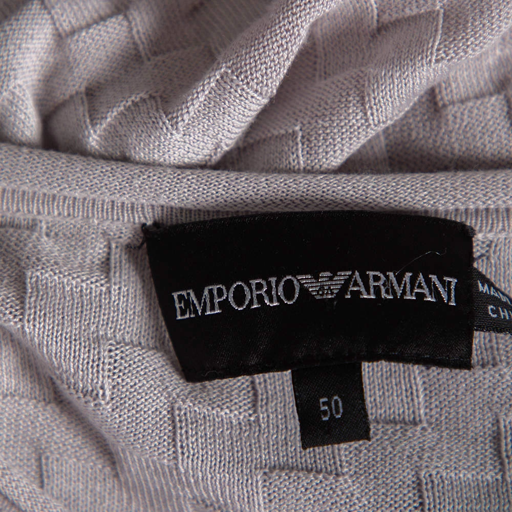 Emporio Armani Grey Patterned Cotton & Silk Knit Fitted T-Shirt M For Men 7 Emporio Armani Grey Patterned Cotton & Silk Knit Fitted T-Shirt M For Men - Image 5