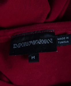 Emporio Armani Burgundy Logo Printed Cotton Crewneck T-Shirt M For Men -Emporio Armani sale luxury men emporio armani used clothes p476401 001