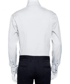 Emporio Armani Grey Stretch Cotton Button Front Shirt XL For Men -Emporio Armani sale luxury men emporio armani used clothes p476463 003