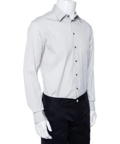 Emporio Armani Grey Stretch Cotton Button Front Shirt XL For Men -Emporio Armani sale luxury men emporio armani used clothes p476463 005