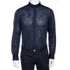 Emporio Armani Navy Blue Perforated Jersey Button Front Shirt XL For Men -Emporio Armani sale luxury men emporio armani used clothes p476470 006