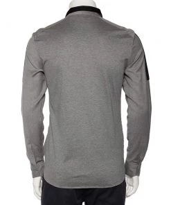 Emporio Armani Grey Wool Contrast Trim Button Front Shirt M For Men -Emporio Armani sale luxury men emporio armani used clothes p476474 006