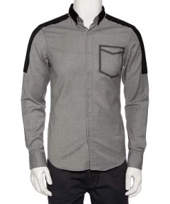 Emporio Armani Grey Wool Contrast Trim Button Front Shirt M For Men