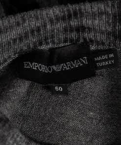 Emporio Armani Charcoal Grey Wool Contrast Flock Detail Crewneck Sweater L For Men -Emporio Armani sale luxury men emporio armani used clothes p476478 003