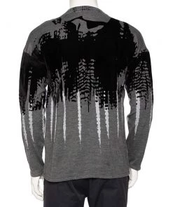 Emporio Armani Charcoal Grey Wool Contrast Flock Detail Crewneck Sweater L For Men -Emporio Armani sale luxury men emporio armani used clothes p476478 006