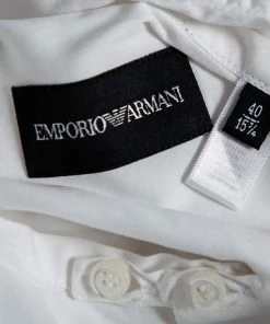 Emporio Armani White Cotton Stand Collar Button Front Shirt M For Men -Emporio Armani sale luxury men emporio armani used clothes p476480 001