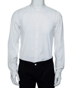 Emporio Armani White Cotton Stand Collar Button Front Shirt M For Men