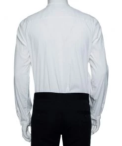Emporio Armani White Cotton Stand Collar Button Front Shirt M For Men -Emporio Armani sale luxury men emporio armani used clothes p476480 007